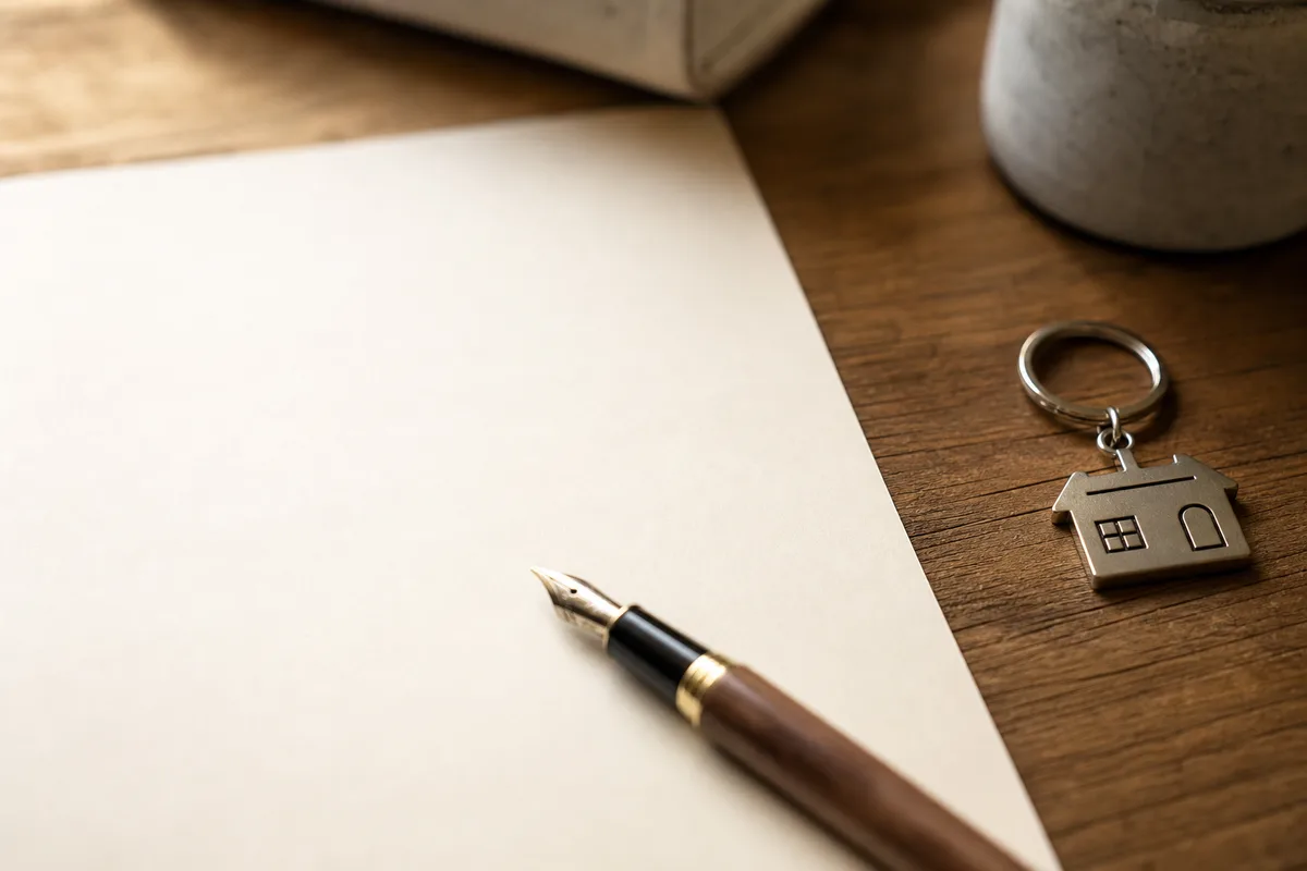 Document d’assurance vierge et stylo posés sur un bureau en bois